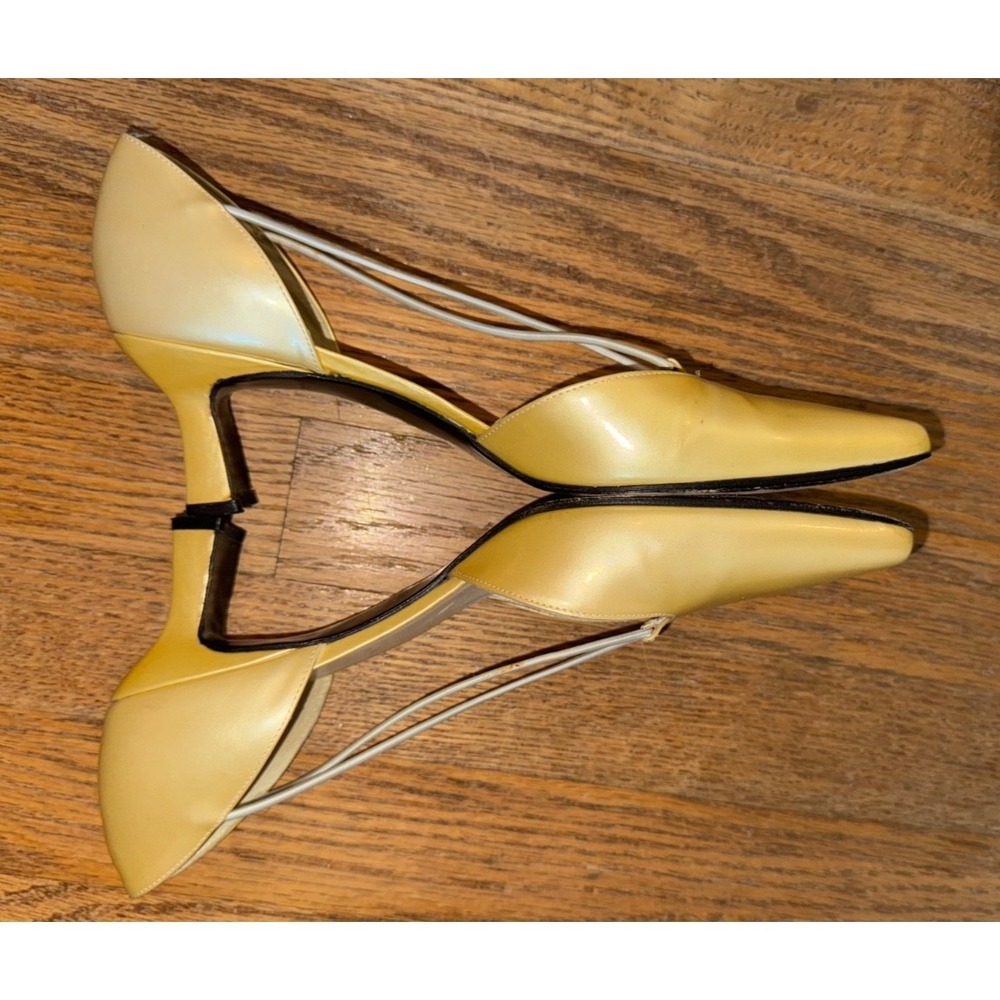 Vintage Stuart Weitzman size 7.5 AA Tubex yellow block heel slip on square toe - Picture 2 of 7